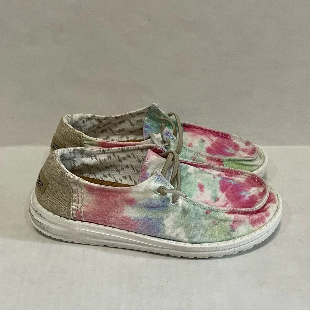 Hey Dude Wendy Youth Boho Mandala Tie Dye Shoes Pink Blue Girls Sz 2 (L 3)